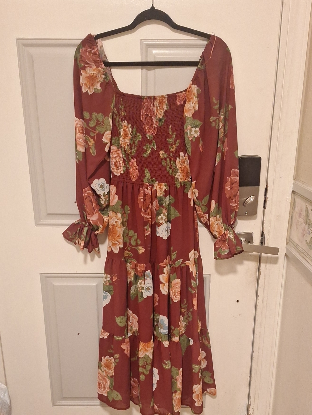 Women's Rust Floral Smocked Midi Dress